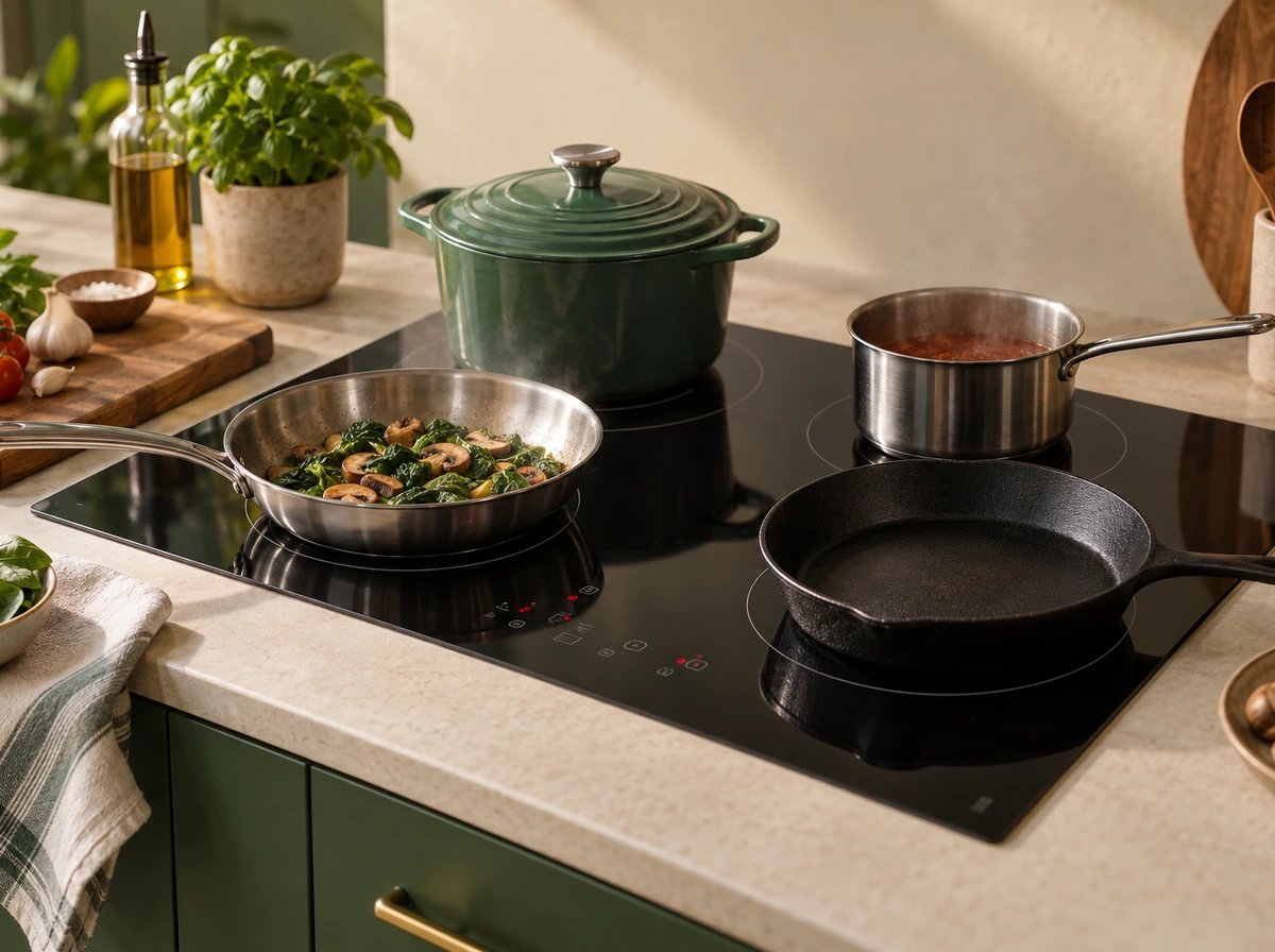 Original editorial illustration of Induction cooktops