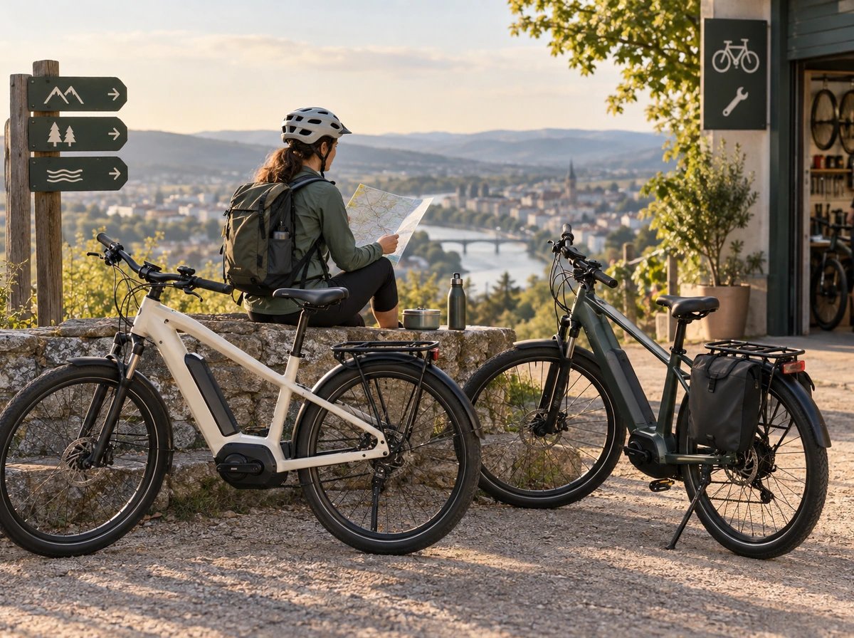 Original editorial illustration of E-bikes