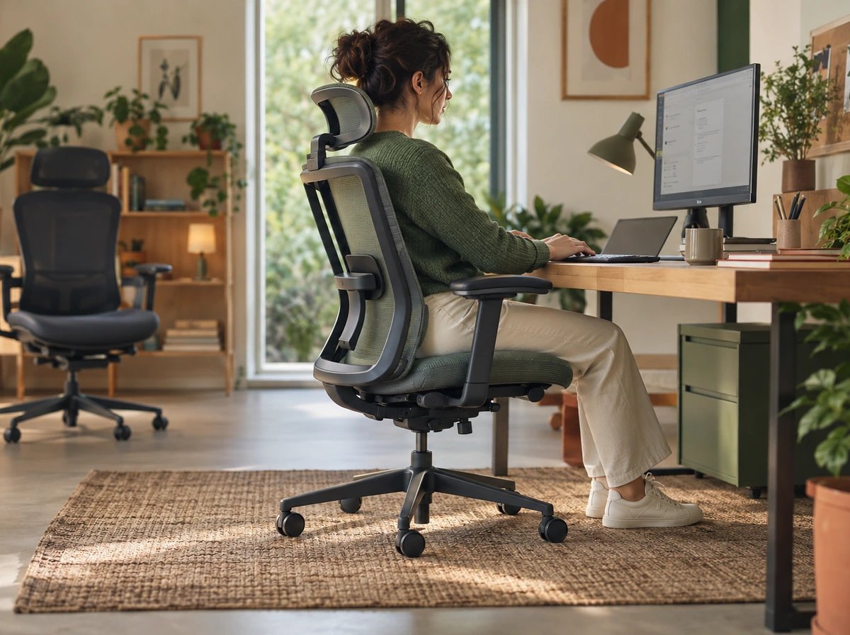 Original editorial illustration of Ergonomic office chairs