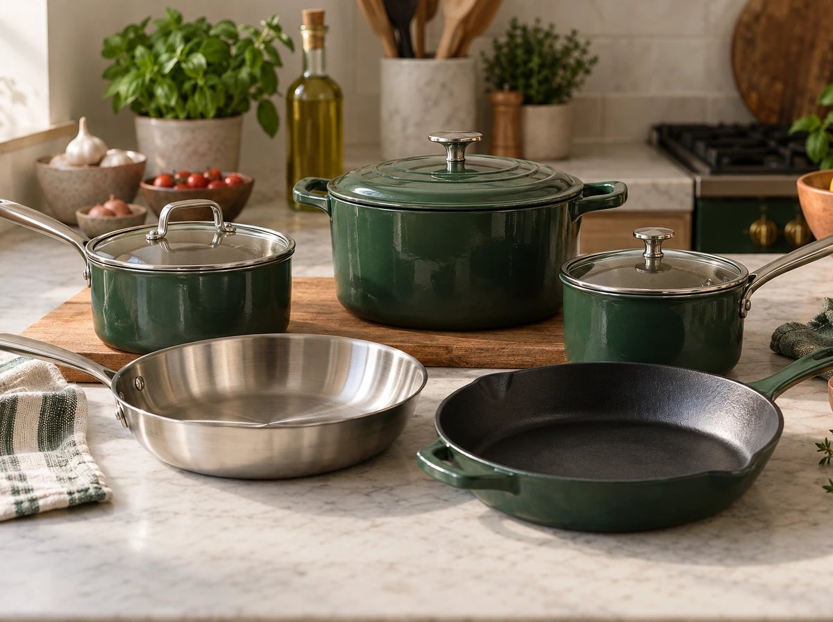 Original editorial illustration of Cookware sets