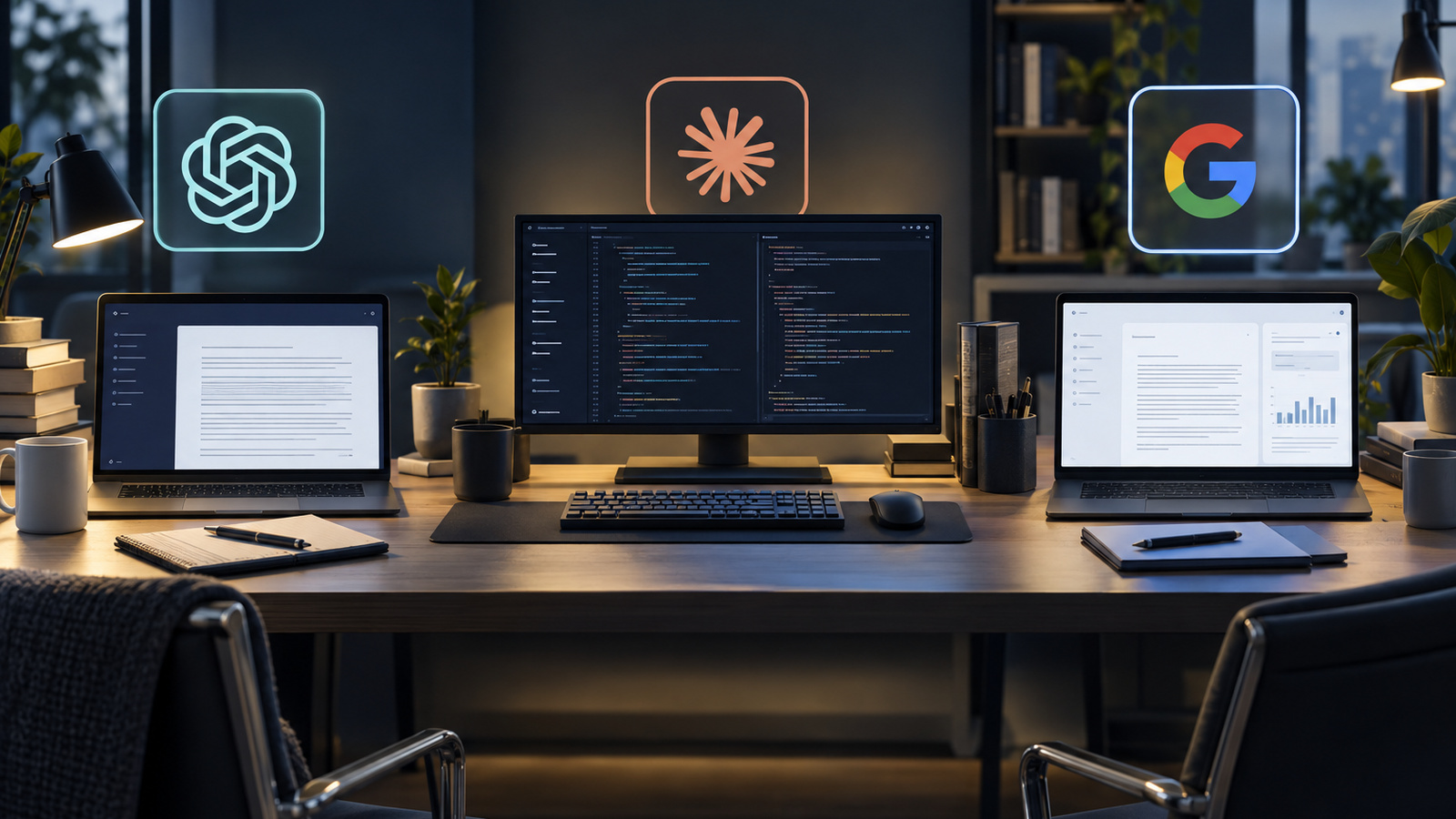 Three desk setups for writing, coding and document work