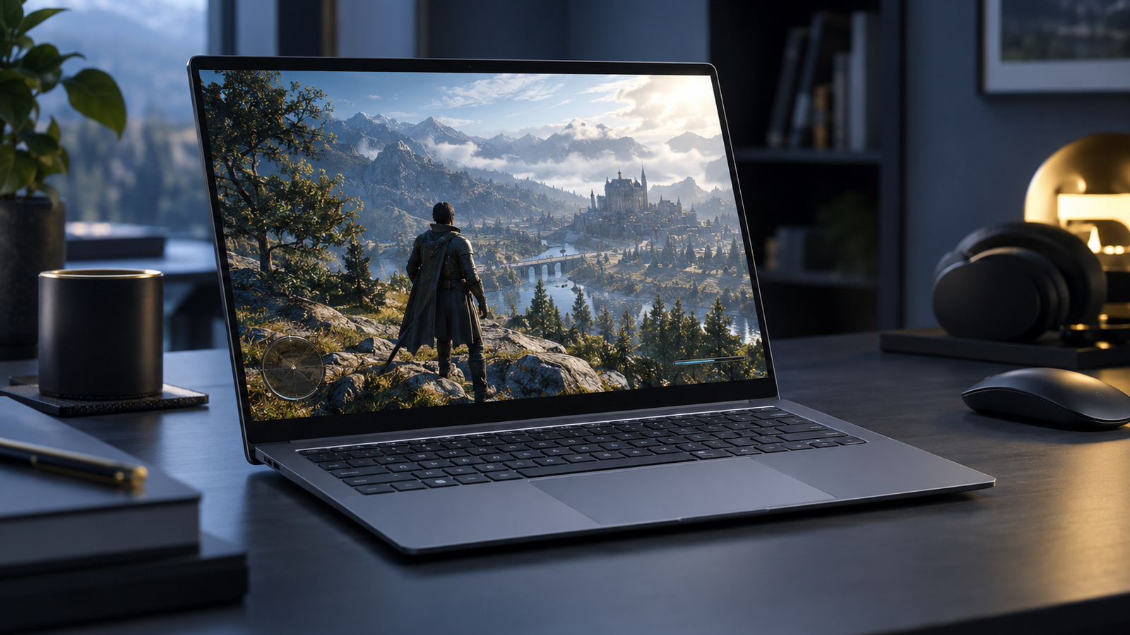 Thin laptop running a graphically demanding game on integrated graphics