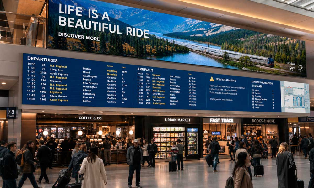 Transportation hub digital signage flight board