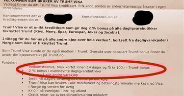 Har du fått Trumf VISA og glemt å sjekke om du fikk velkomstbonus?