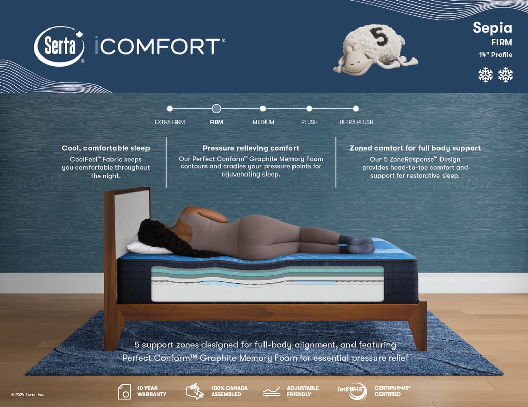 SERTA iComfort 2.0 Smooth Top Firm Mattress - Sepia -Spec