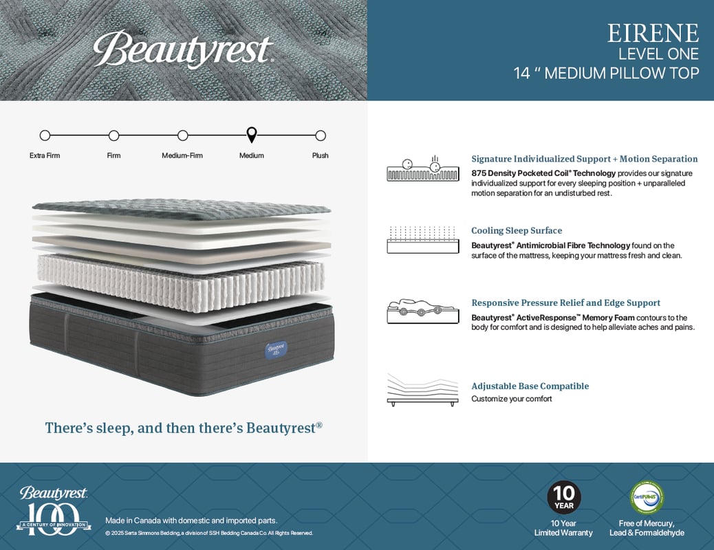 BEAUTYREST Euro Top Medium-Firm Mattress - Eirlene-Spec