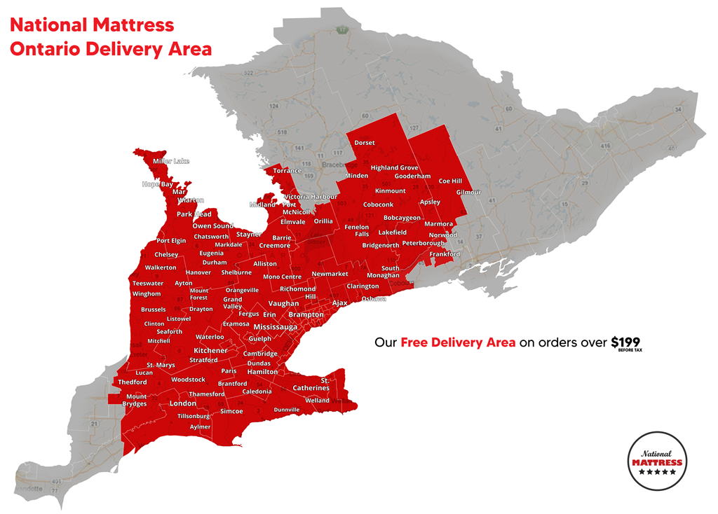 Greater Toronto Area and Ontario Free Mattress Delivery Map