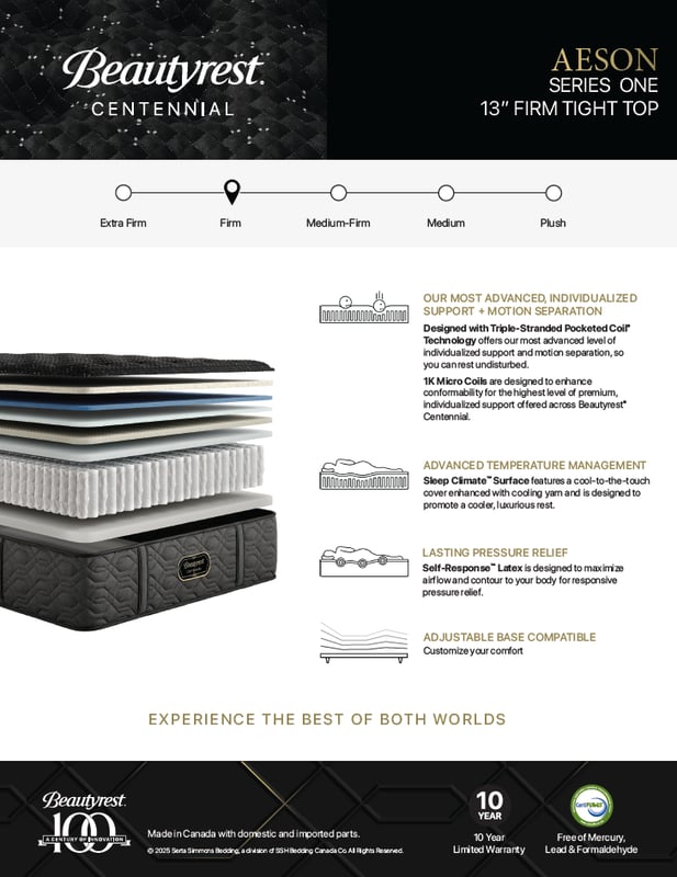 BEAUTYREST Centennial 13 Tight Top Firm Mattress - Aeson -Spec