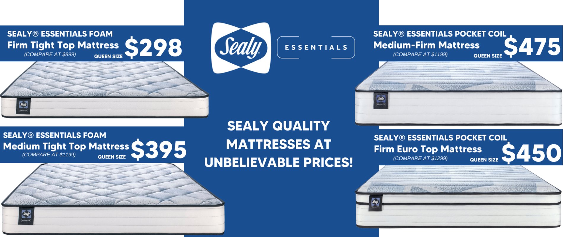 Sealy Essentials Foam and Pocket Coil Mattress Sale Banner