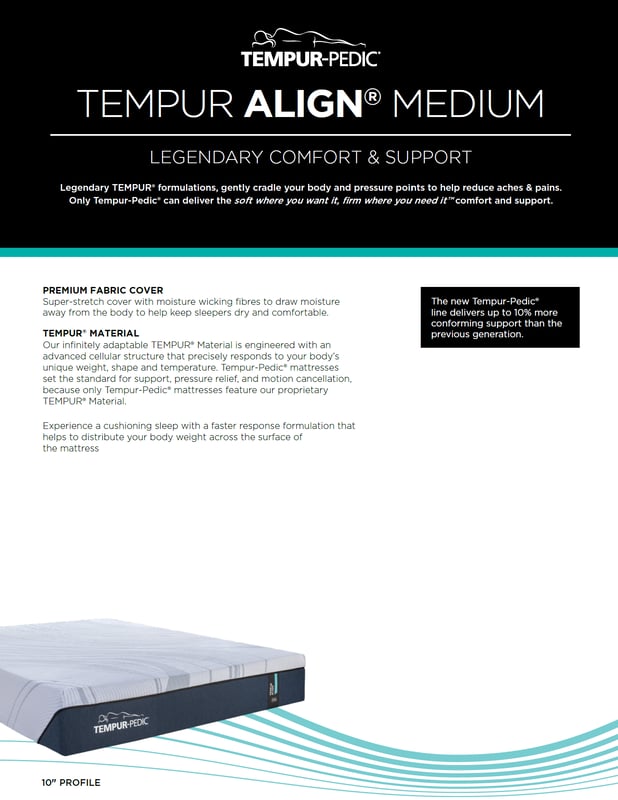 TEMPUR-PEDIC Tempur-Align 2.0 Medium-Firm Memory Foam Mattress Spec card