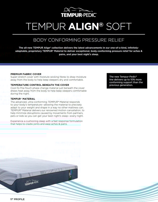 TEMPUR-PEDIC Tempur-Align 2.0 Soft Memory Foam Mattress Spec card