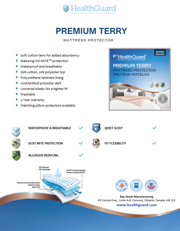 Healthguard Premium Terry Mattress Protector Spec