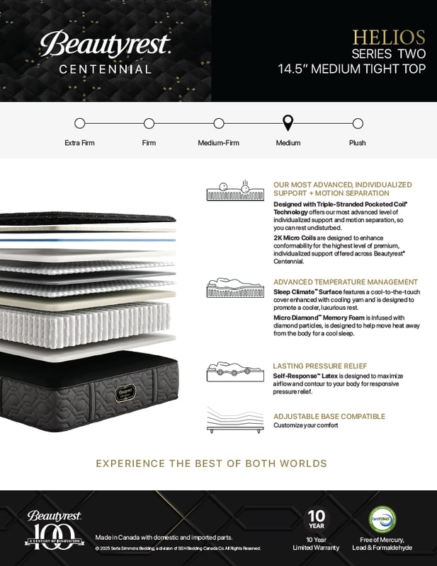 BEAUTYREST Centennial 14.5 Tight Top Medium-Firm Mattress - Helios -Spec