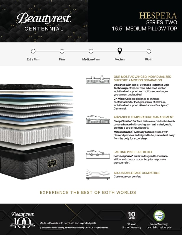 BEAUTYREST Centennial 16.5 Super Pillow Top Medium-Firm Mattress - Hespera -Spec