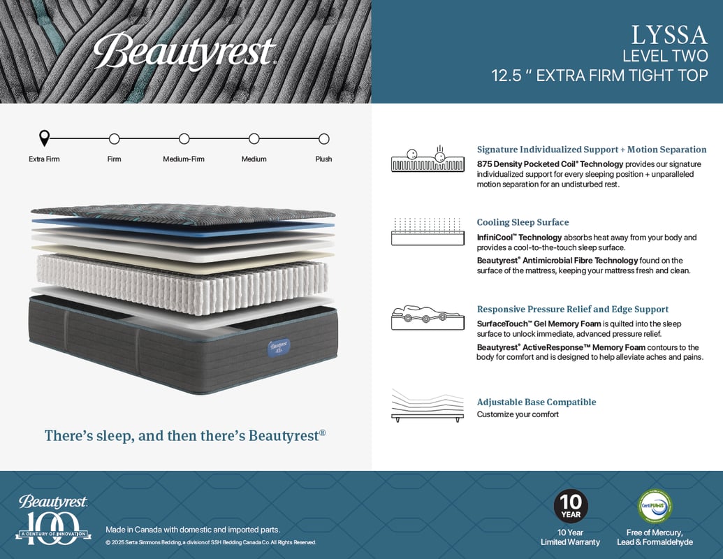 BEAUTYREST Tight Top Extra-Firm Mattress - Lyssa -Spec