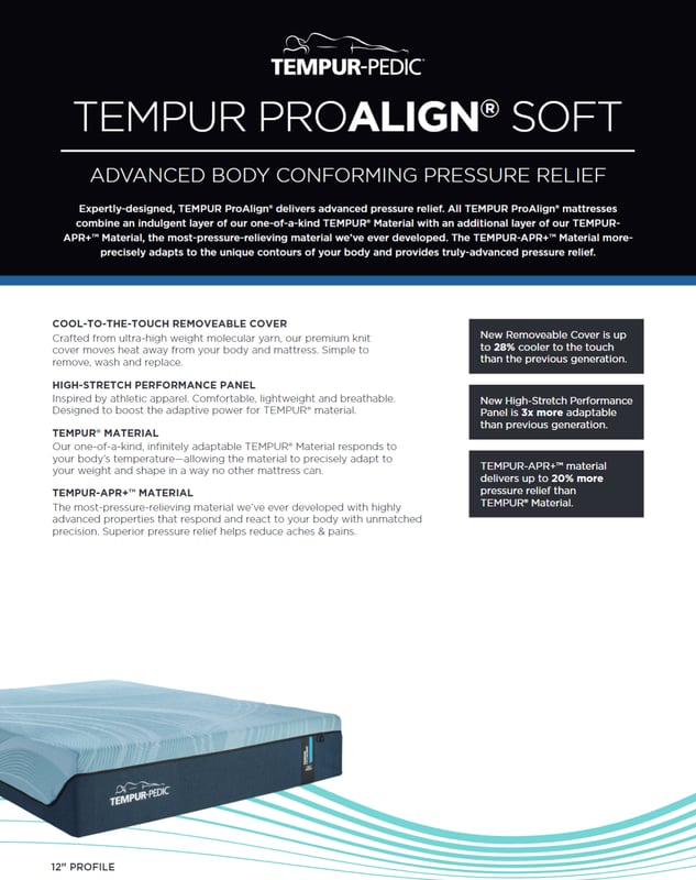 TEMPUR-PEDIC Tempur-PROAlign 2.0 Soft Memory Foam Mattress Spec card