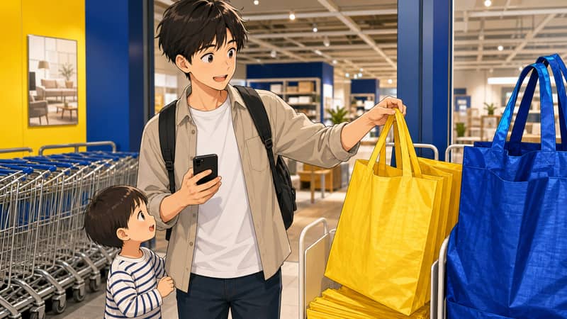 最初に黄色バッグを持つ流れ