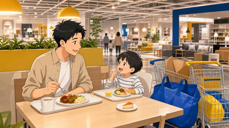 買い物途中でレストラン休憩する流れ