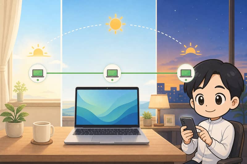 朝から夜までリモート接続を検証する