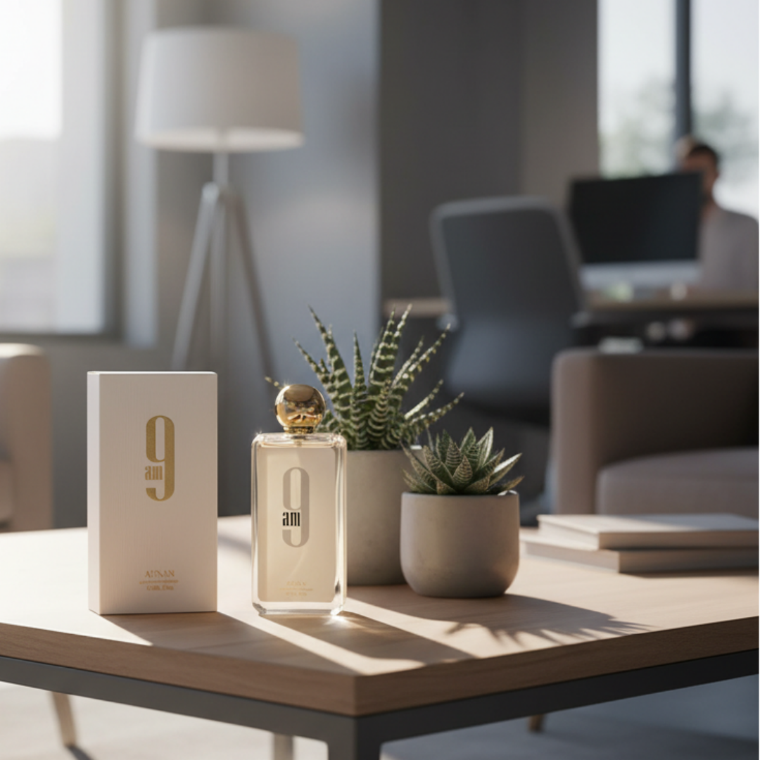 Afnan 9 AM EDP perfume bottle office lounge unisex fragrance Malaysia
