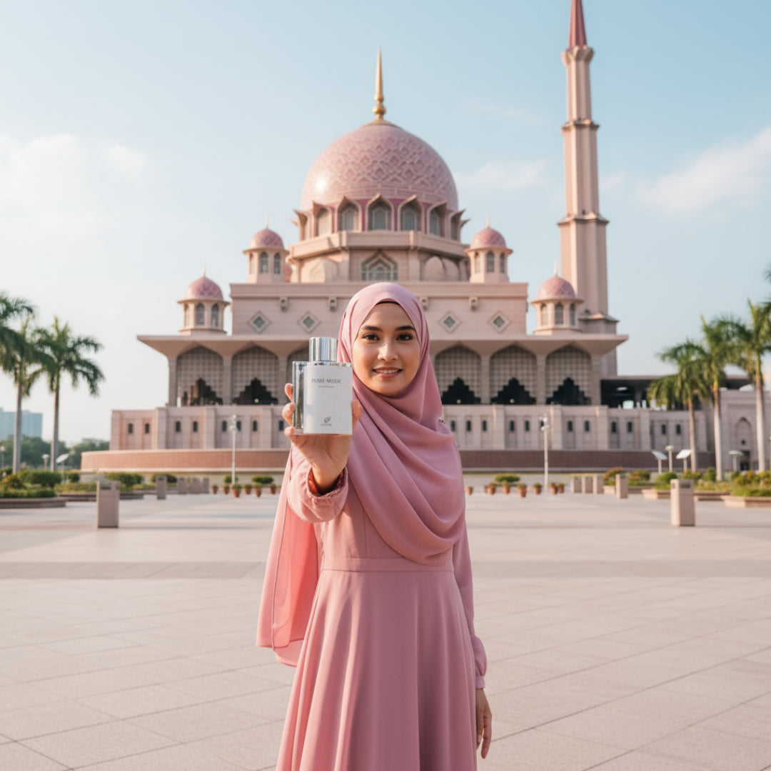 Pure Musk unisex with Malay woman at Putra Mosque soft white harmony malaysia