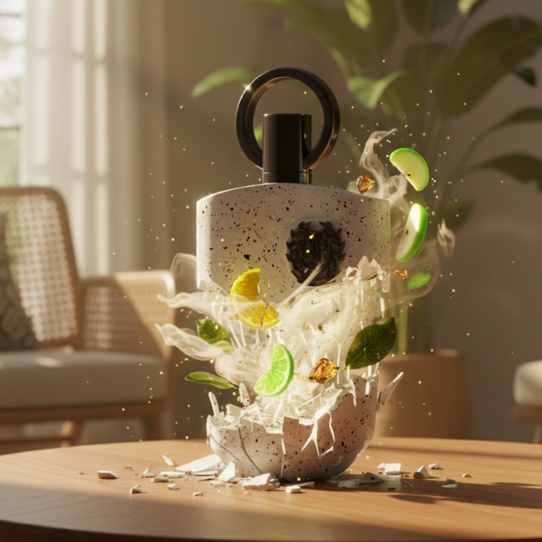 Supremacy Collector's Edition Decorative vase with flowers and limes on a table in a room with plants and furniture.
