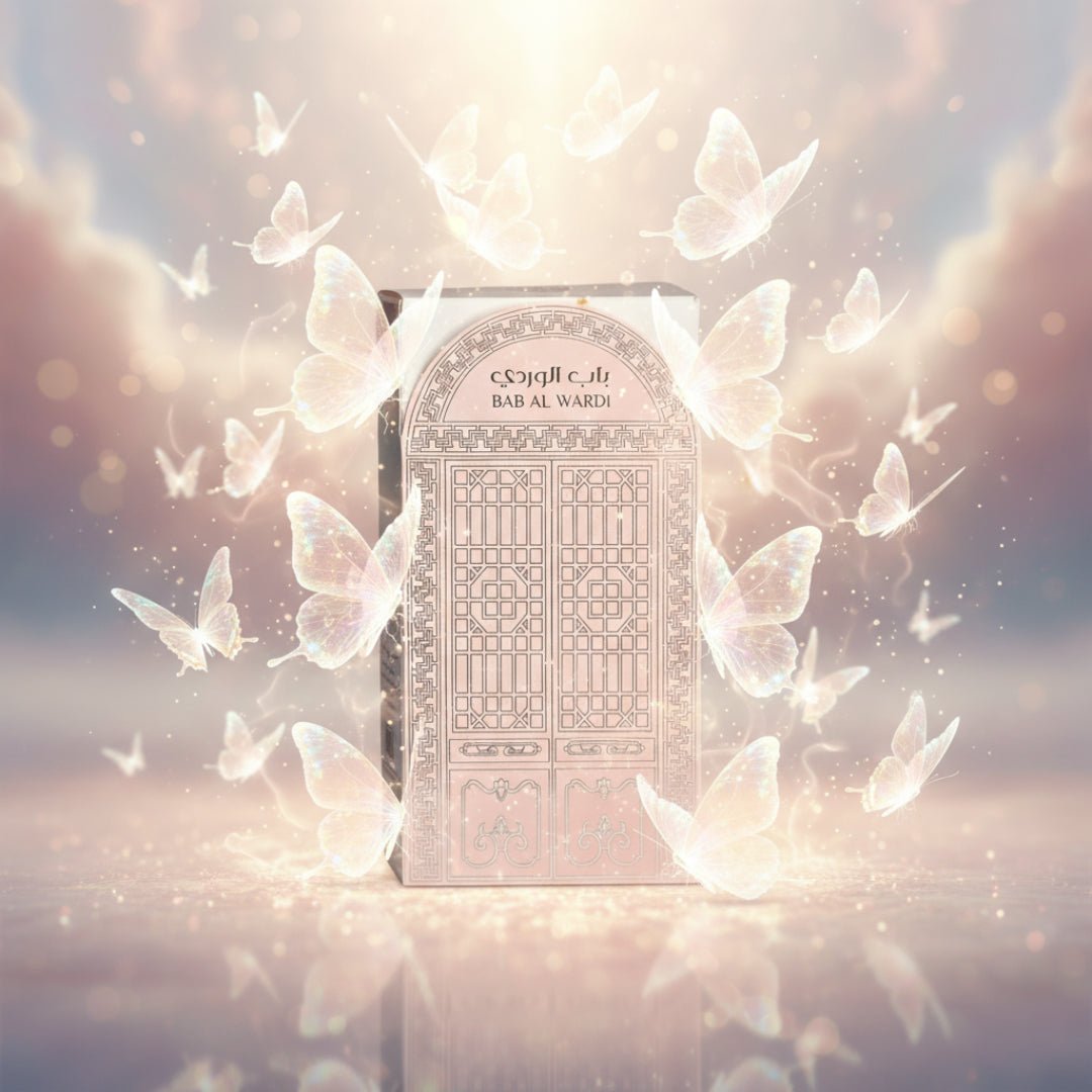 Product packaging with decorative design and 'BAB AL WARDI' branding on a white background