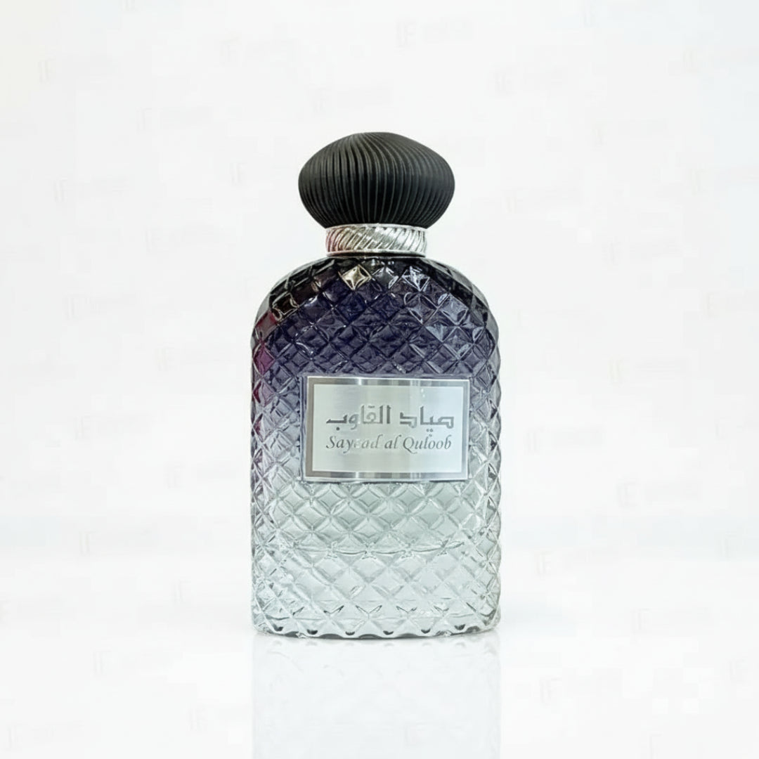 Perfume bottle with decorative design on a white background