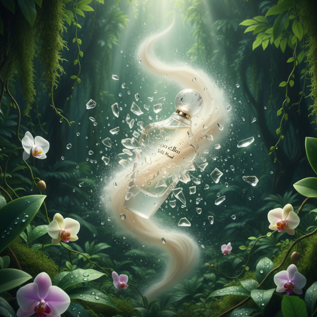 Perfume bottle with marble cap on a white background