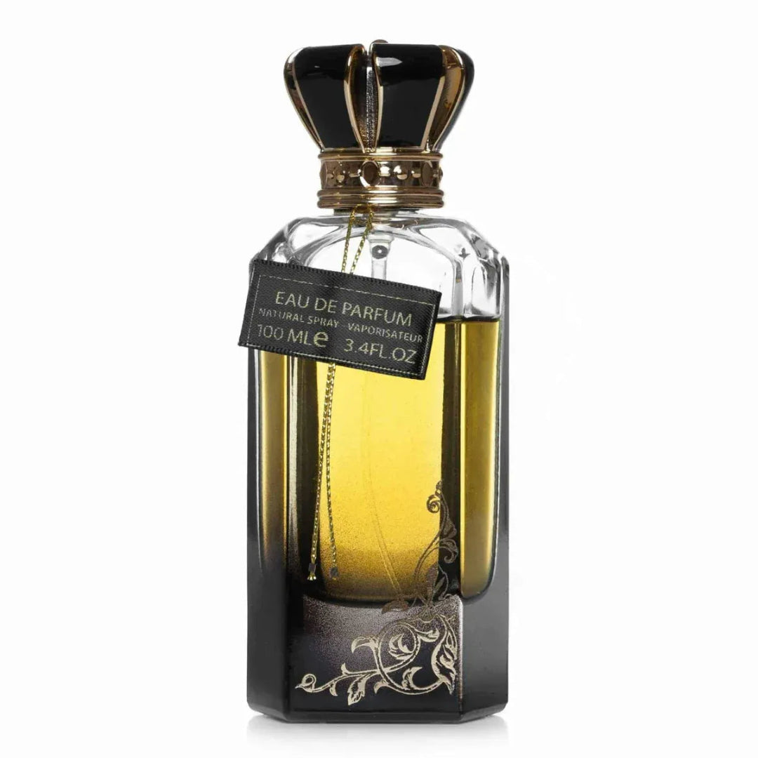 Perfume bottle with intricate design on a white background