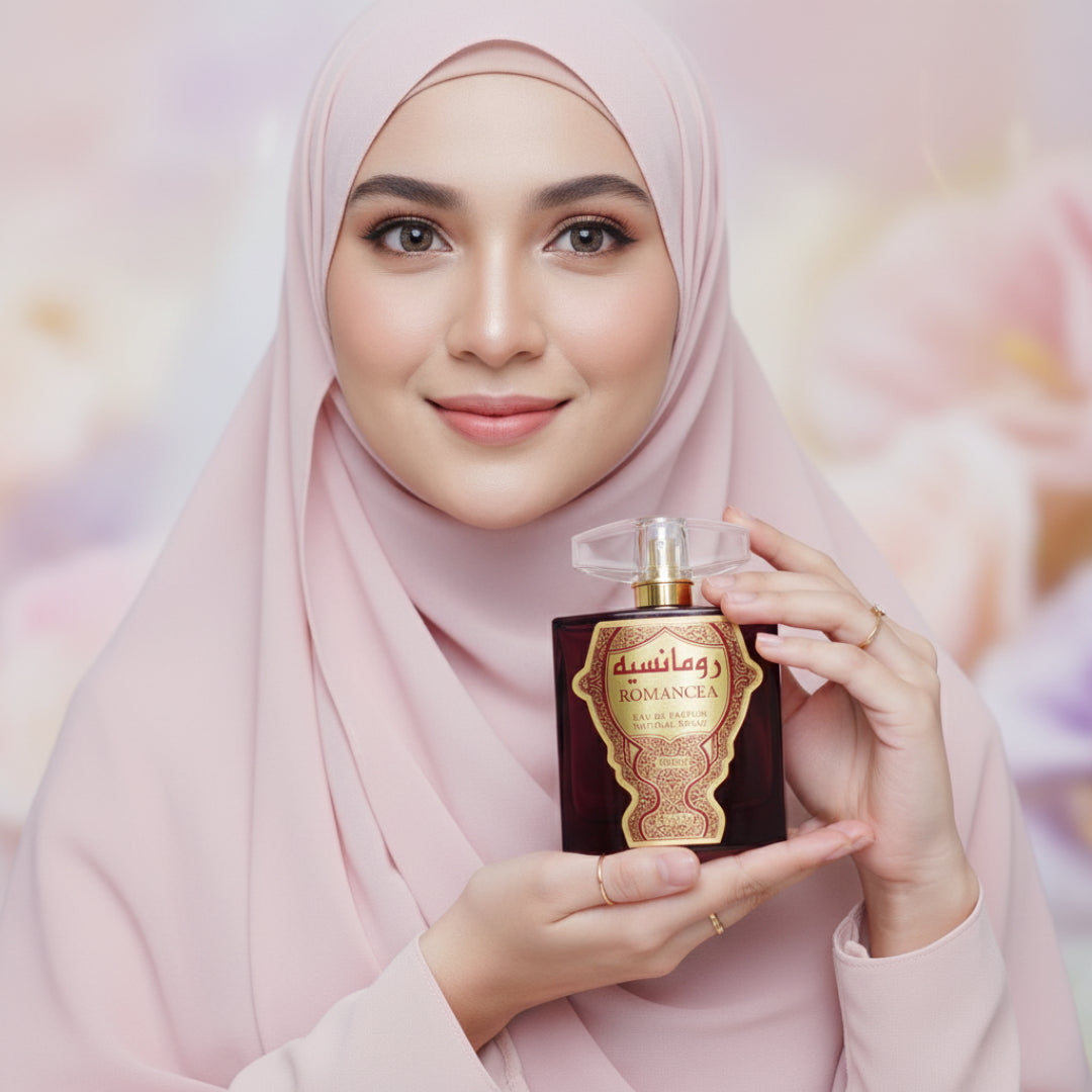 Hijabi Malaysia memegang Romancea &ndash; vibe romantik lembut