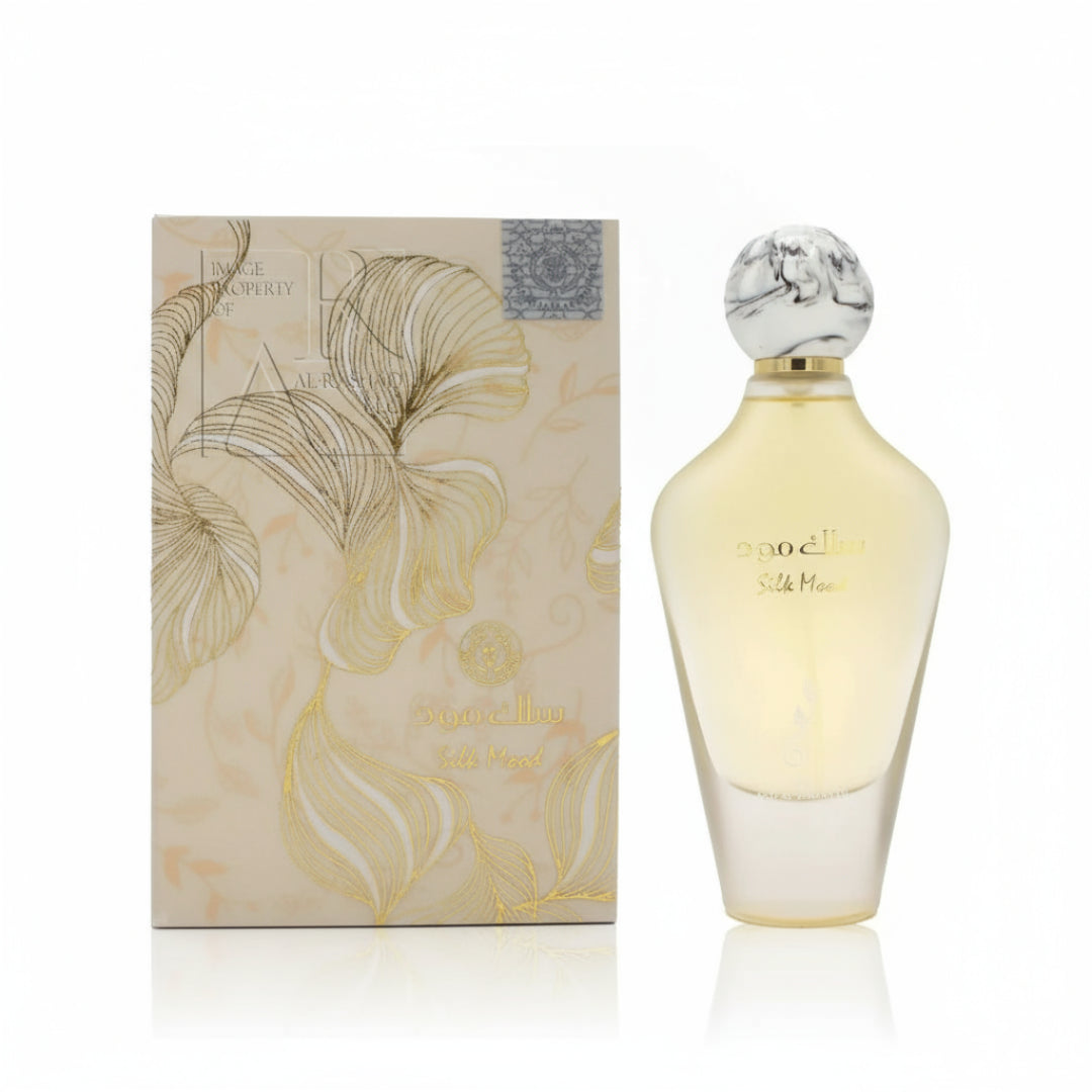 Perfume bottle and packaging with floral design on a white background