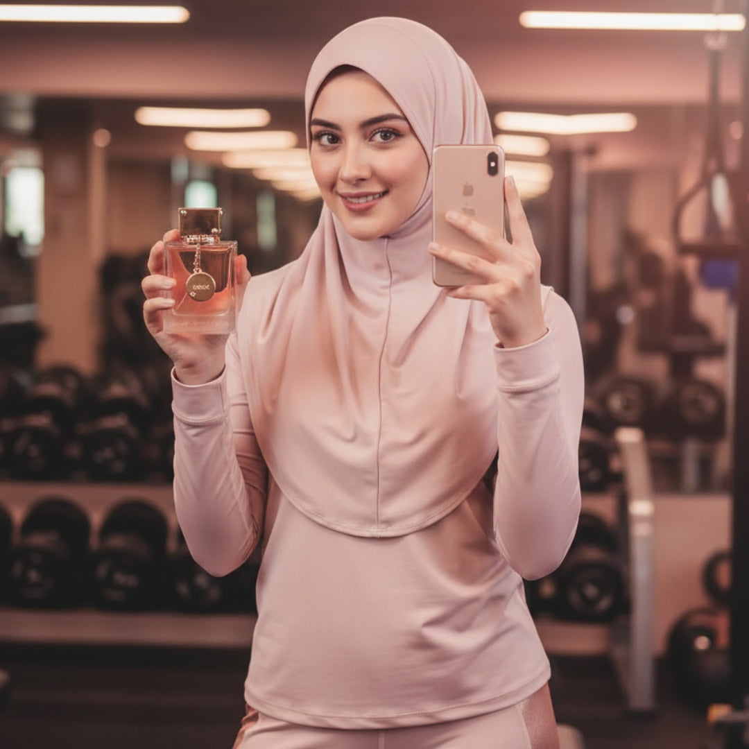 wanita hijab pegang club de nuit woman dekat cermin gym malaysia
