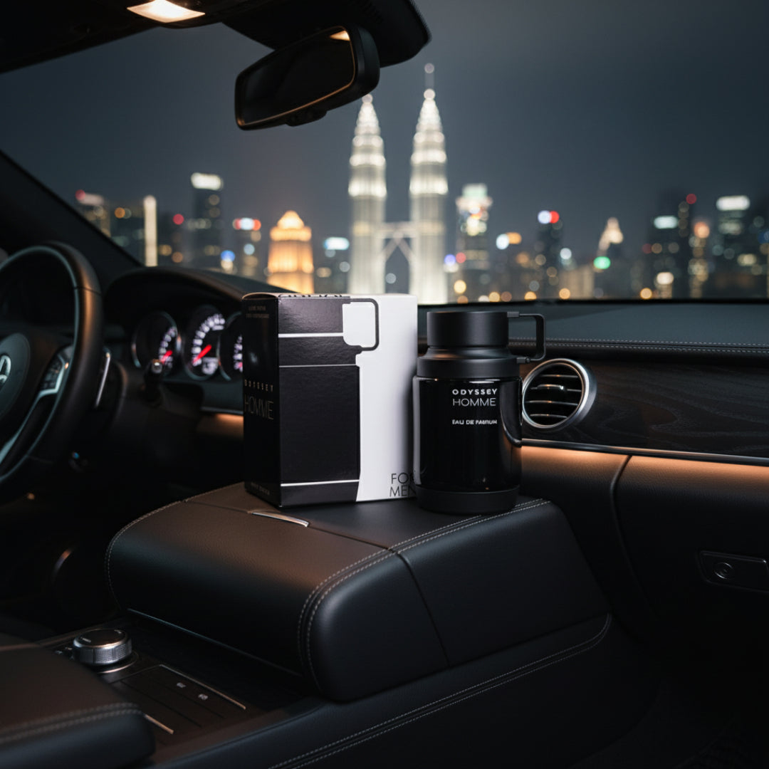 odyssey homme perfume lelaki dalam kereta malam kl lampu bandar