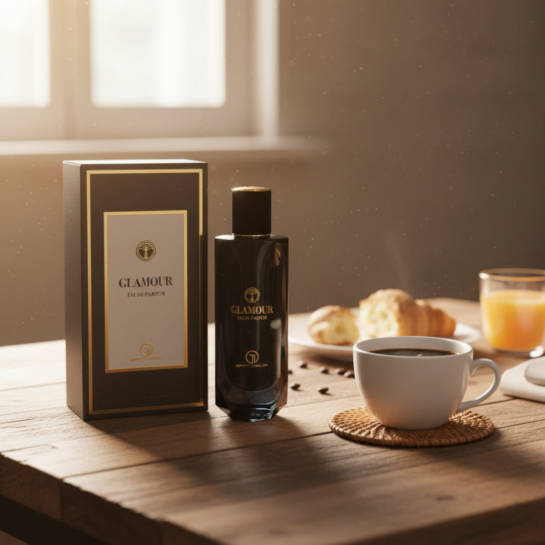 Glamour Woman atas meja kopi pagi, suasana sweet calm