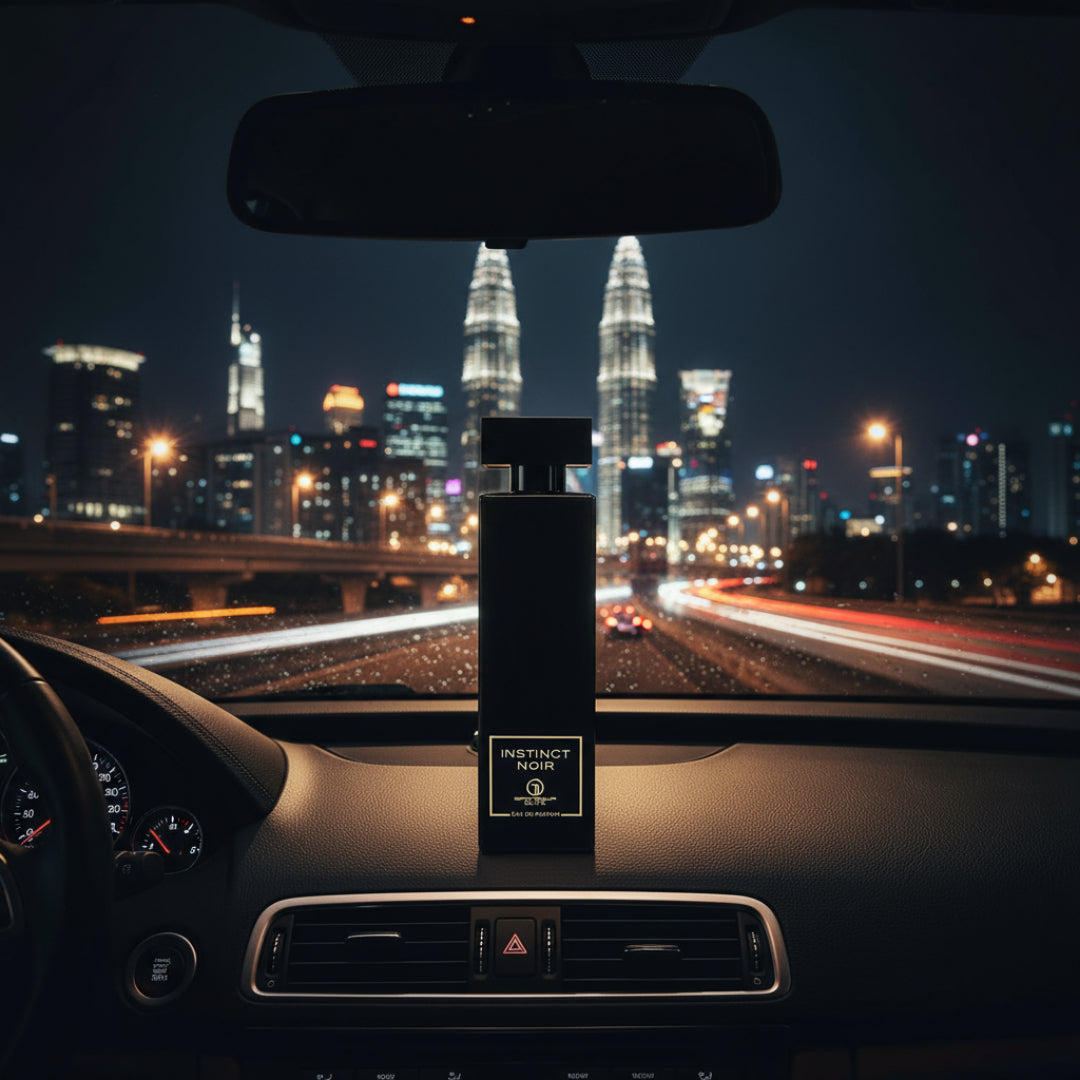 Instinct Noir atas dashboard kereta &ndash; mood malam lelaki Malaysia”