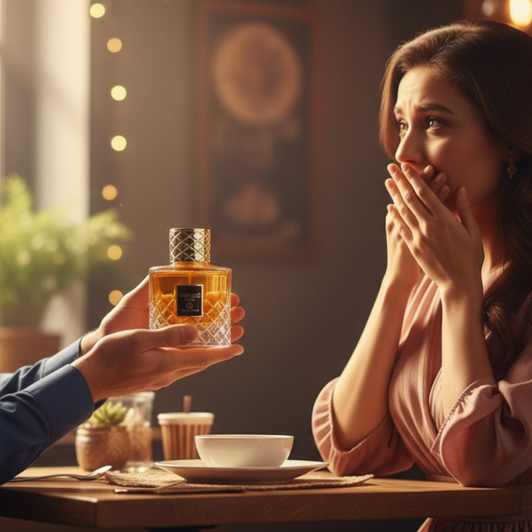 Perfume bottle labeled 'Montage Intense' with a gold cap on a white background