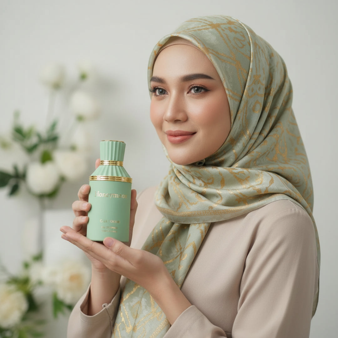 wanita berhijab malaysia pegang honeymoon gulf orchid sweet