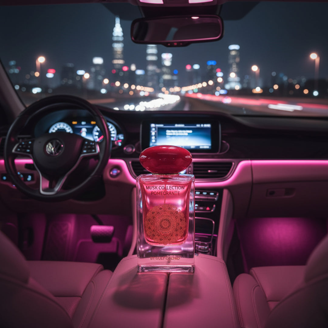 pomegranate musk dalam kereta malam lampu pink malaysia