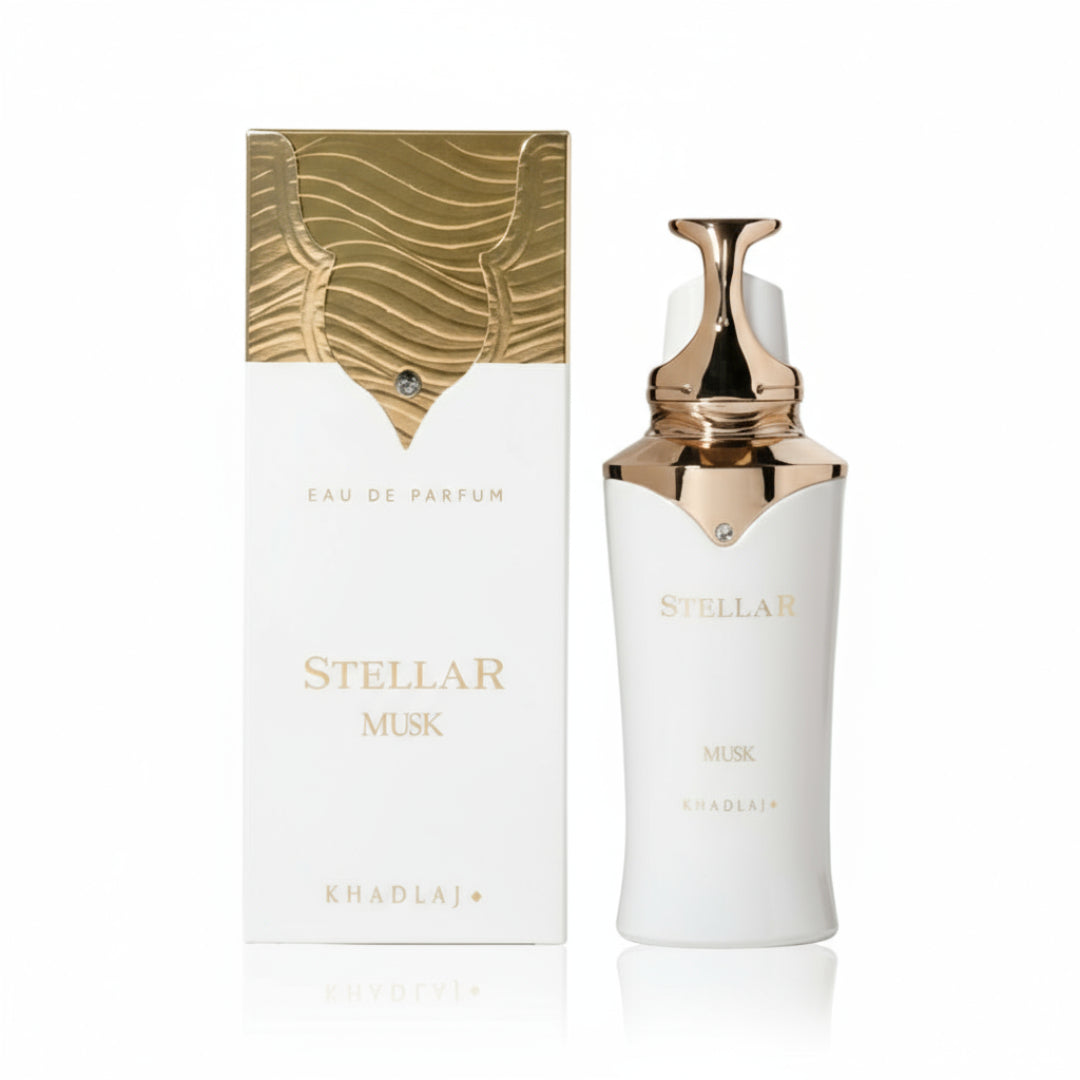 Stellar Musk perfume bottle and packaging on a white background