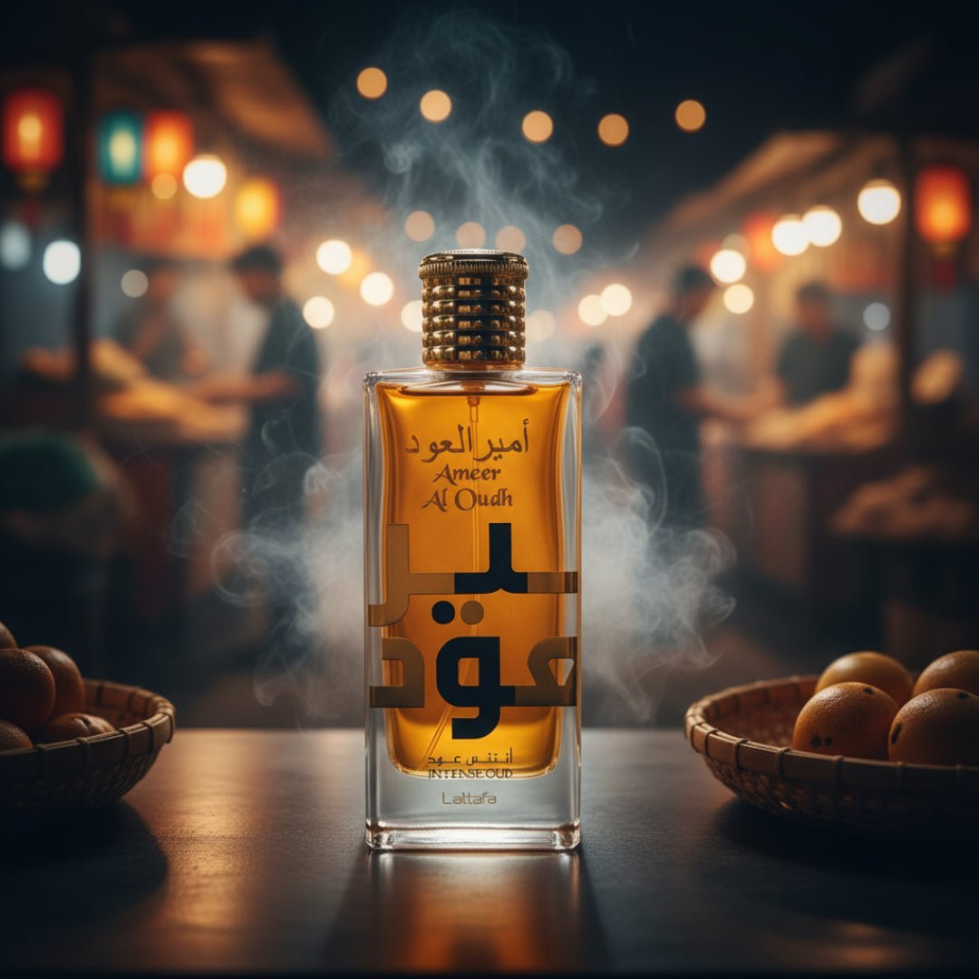 Perfume Ameer Al Oudh Intense Oud dengan suasana pasar malam Malaysia &ndash; bau oud smoky manis