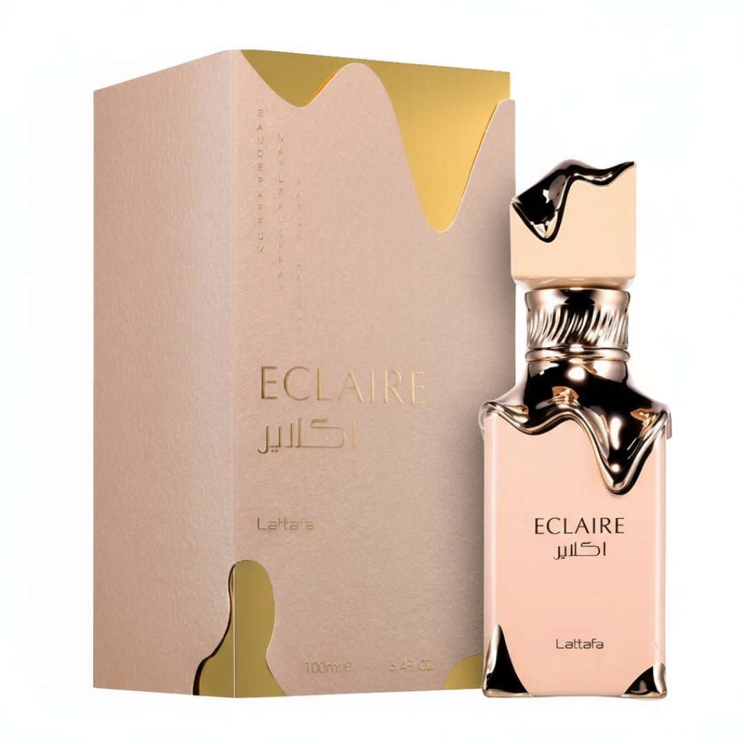 Box dan botol Eclaire Lattafa fragrance wanita creamy sweet vibe premium Malaysia