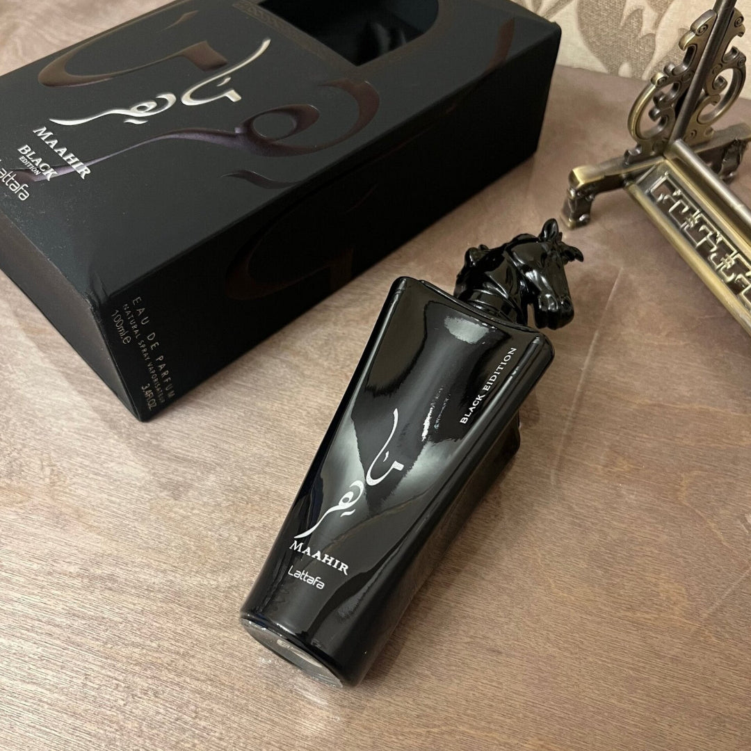 Maahir Black Edition Lattafa men fragrance spicy amber woody long lasting scent Malaysia