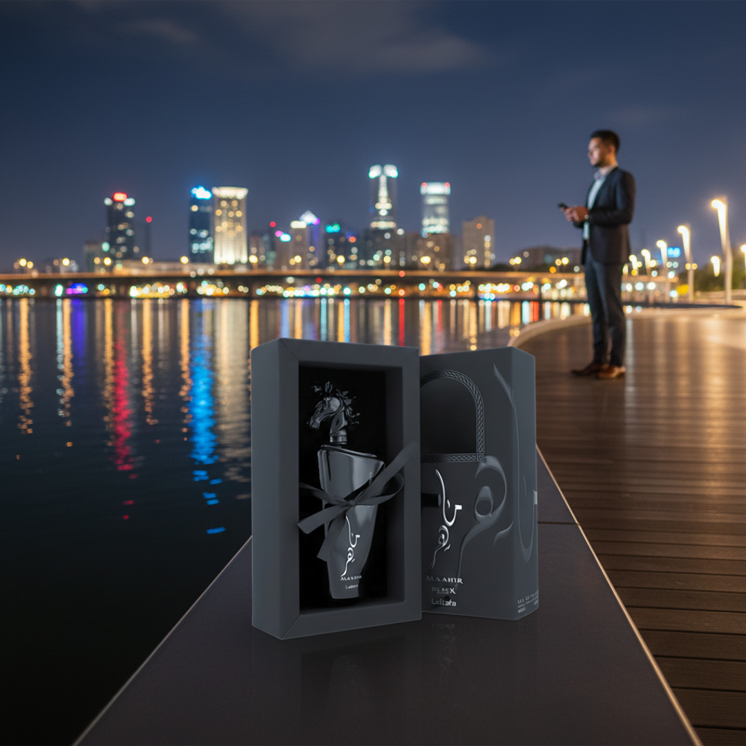 Maahir Black Edition di boardwalk Putrajaya malam, gaya lelaki moden Malaysia