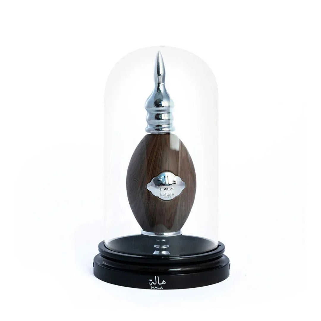 Wooden product with metallic top under a glass dome on a white background