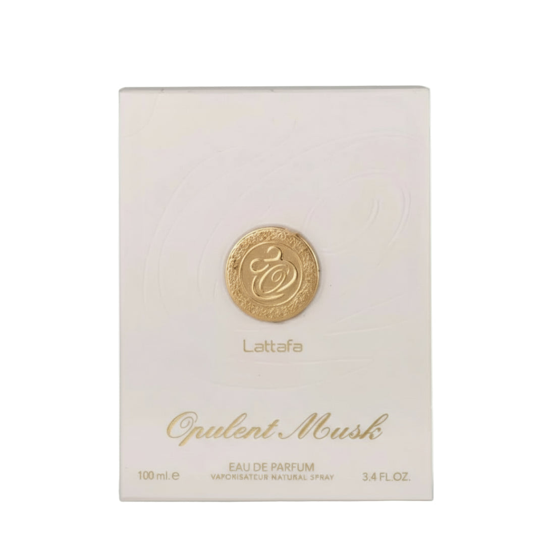 Lattaafa Opulent Musk eau de parfum packaging on a white background