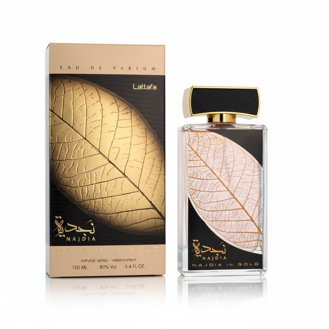 Najdia Gold Lattafa perfume unisex long lasting woody amber sesuai daily wear Malaysia