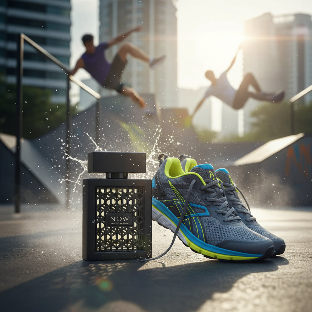 NOW Rave dengan kasut larian lelaki, gaya active Malaysia