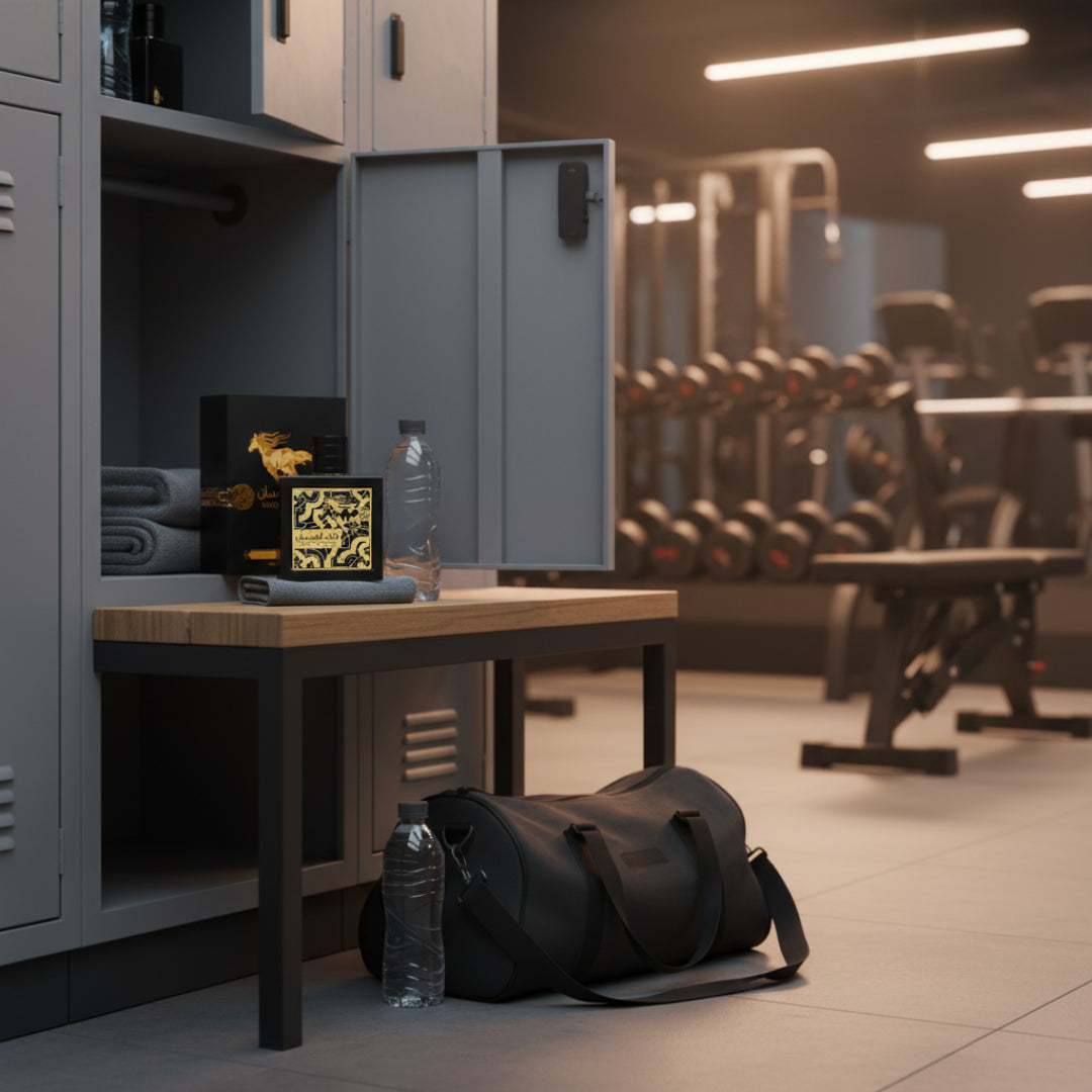 Qaed Al Fursan dalam locker gym, vibe sporty maskulin Malaysia