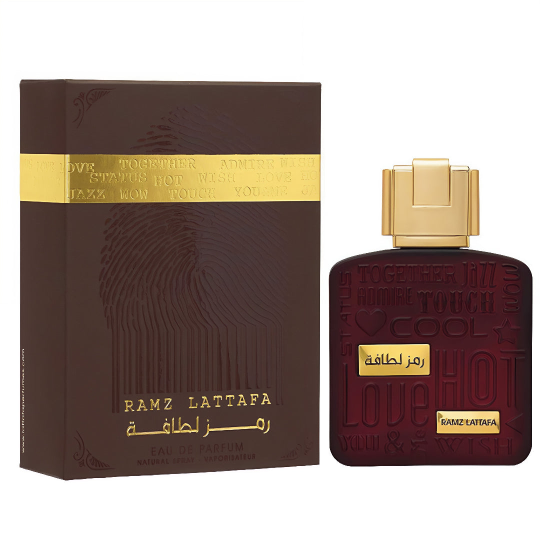 Ramz Lattafa perfume bottle and packaging on a white background